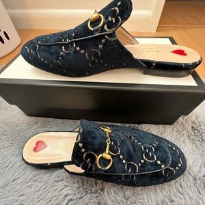 Gucci velvet princetown blue/beige size 38.5